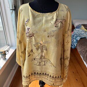 Original Anthony Shirt Women Medium Brown Embroidered Egypt Graphic Tribal Top.